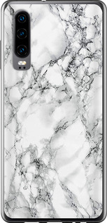 Чехол для Huawei P30 Мрамор белый (Черный)