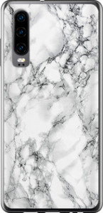 Чехол для Huawei P30 Мрамор білий (Чорний)