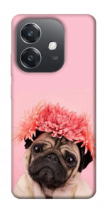 Чохол Мопс із квітами для Oppo A3 4G