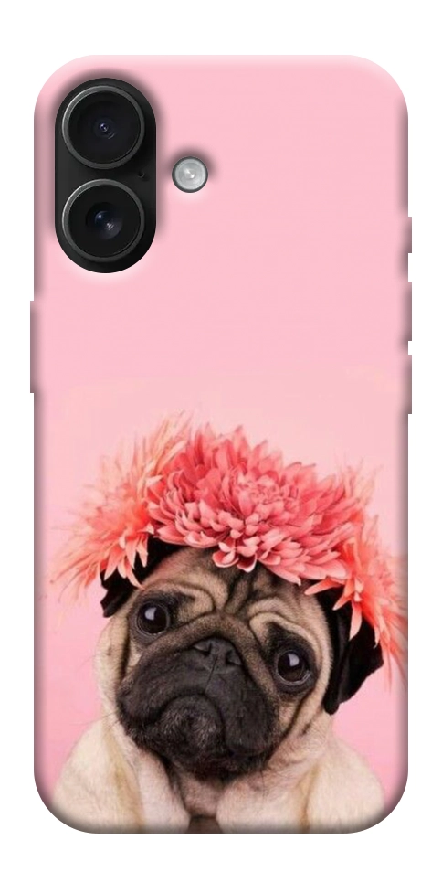 Чехол Мопс с цветами для iPhone 17