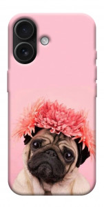 Чехол Мопс с цветами для iPhone 17