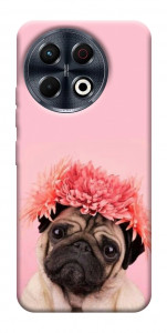 Чехол Мопс с цветами для TECNO Spark 30 Pro (KL7)