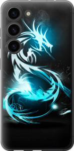 Чохол для Samsung Galaxy S23 Бело-голубий вогняний дракон (Синій)