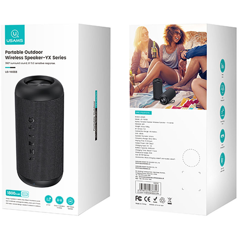 Купить Bluetooth колонка Usams US-YX008 Portable Outdoor Wireless Speaker (Black) на vchehle.ua