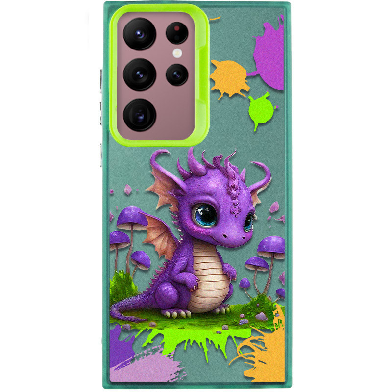 TPU+PC чохол TakiTaki Graffiti magic glow на Samsung Galaxy S23 Ultra (Baby dragon / Green)