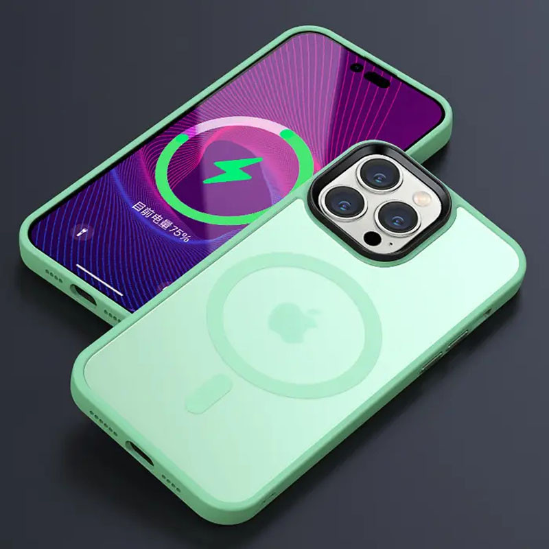 Фото TPU+PC чехол Metal Buttons with  Magnetic Safe Colorful для Apple iPhone 13 Pro Max (6.7") (Мятный / Matcha Green) на vchehle.ua