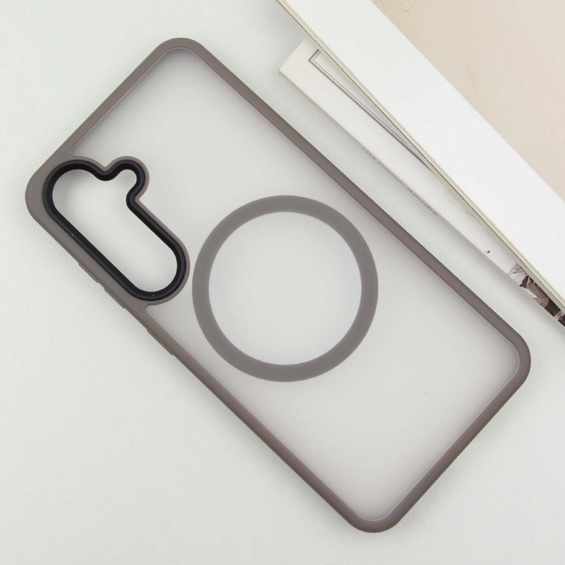 Фото TPU+PC чехол Metal Buttons with Magnetic Safe Colorful для Samsung Galaxy S25 (Серый / Grey) в магазине vchehle.ua
