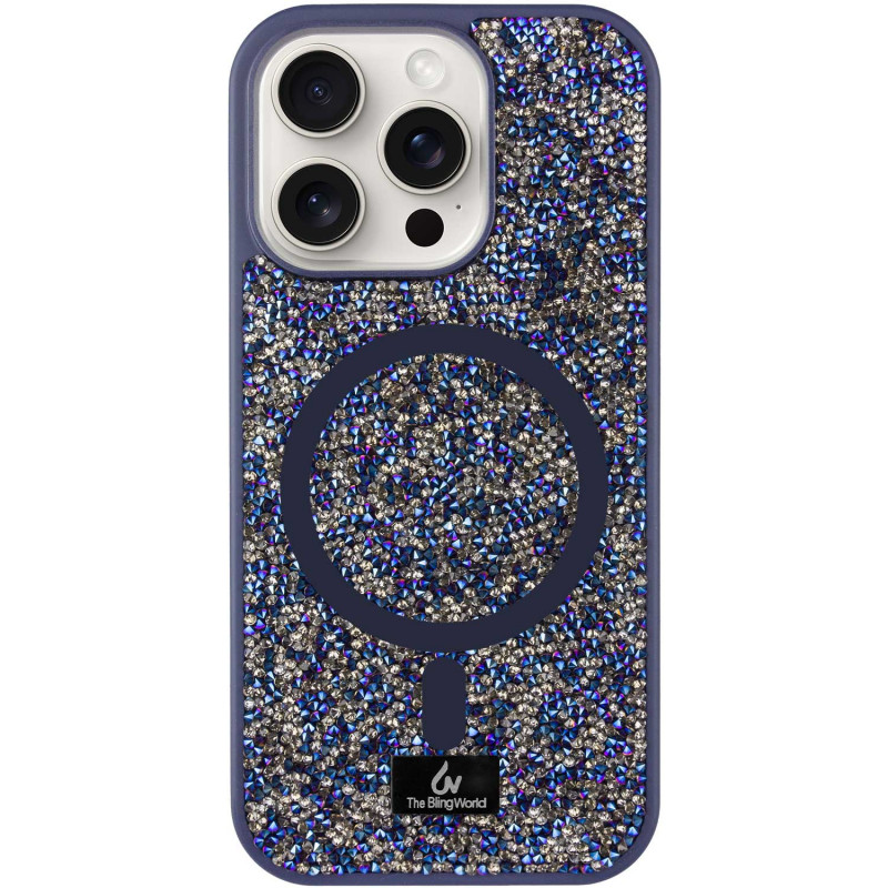 TPU чехол Bling World Rock Diamond with Magnetic Safe для Apple iPhone 15 Pro (6.1") (Navy Blue)