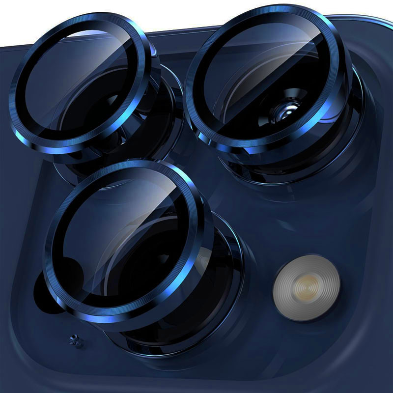 Фото Захисне скло Metal Classic на камеру (в упак.) на Apple iPhone 15 Pro (6.1") / 15 Pro Max (6.7") (Синий / Dark Blue) на vchehle.ua