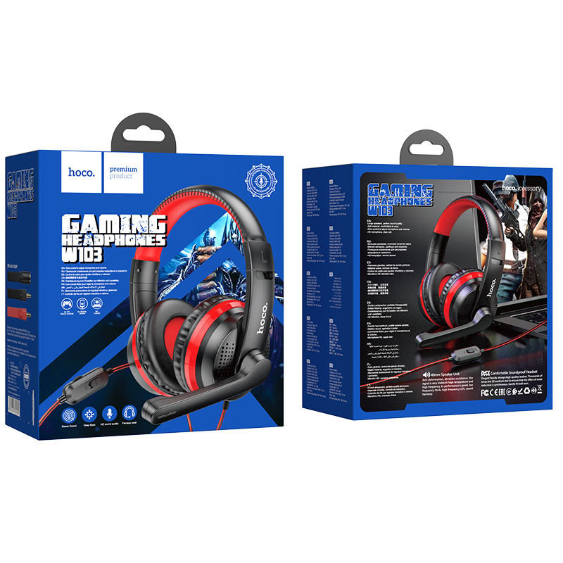 Купить Накладные наушники Hoco W103 Magic Tour Gaming (3.5mm/1.2m) (Красный) на vchehle.ua
