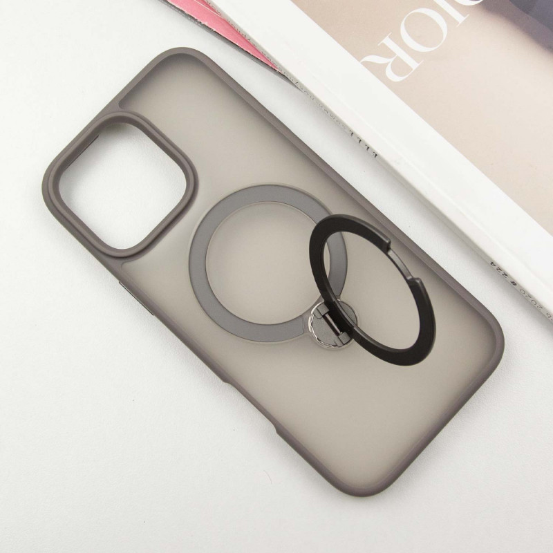 Фото TPU+PC чохол Metal Buttons with Magnetic Safe Colorful HQ Ring для Apple iPhone 16 Pro (6.3") (Grey) в маназині vchehle.ua