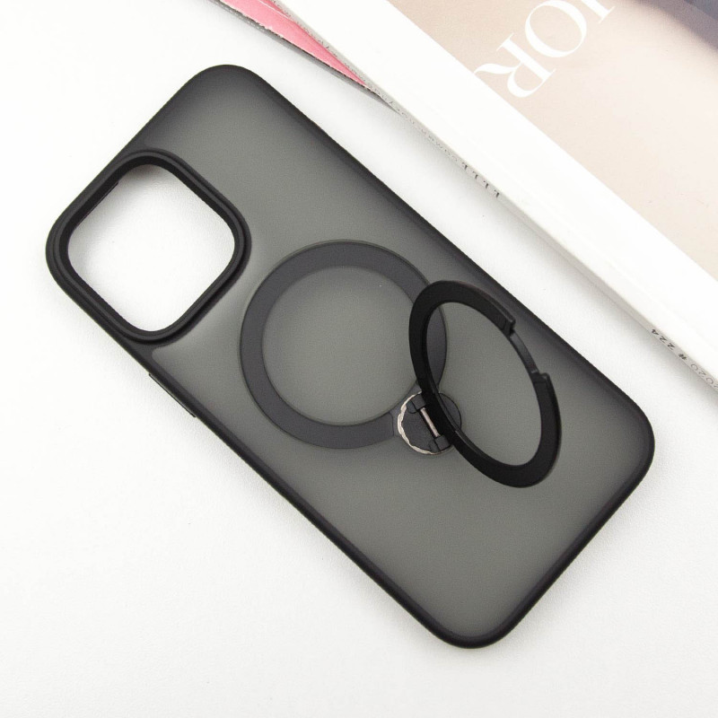 Фото TPU+PC чехол Metal Buttons with Magnetic Safe Colorful HQ Ring для Apple iPhone 14 Pro (6.1") (Black) в магазине vchehle.ua