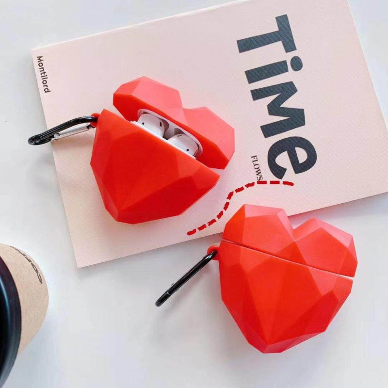 Силиконовый футляр Heart series для наушников AirPods 1/2 (Красный) в магазине vchehle.ua
