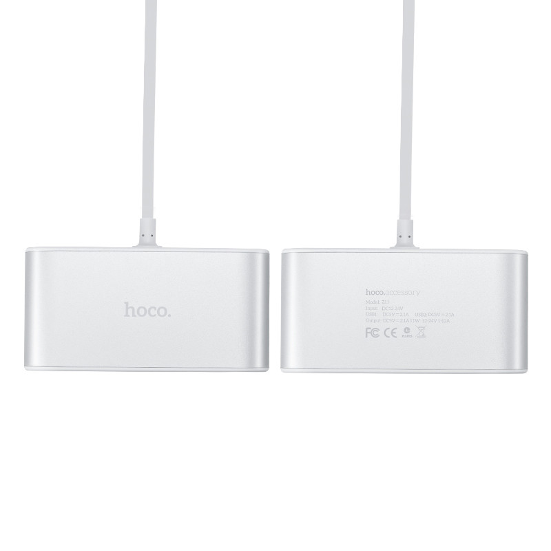 Замовити АЗП з перехідником прикурювача Hoco Z13 (3 порту + 2USB / 2.1A + LCD) (Сталевий) на vchehle.ua