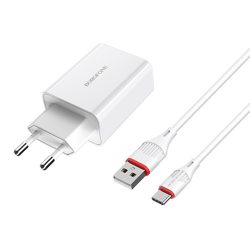 Фото МЗП Borofone BA21A Long journey QC3.0 (1USB/3A) + Type-C (Білий) в маназині vchehle.ua