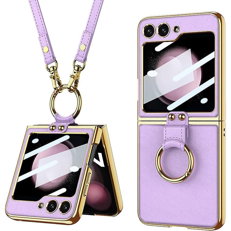 Кожаный чехол GKK with ring and strap для Samsung Galaxy Z Flip5 (Dream Purple)