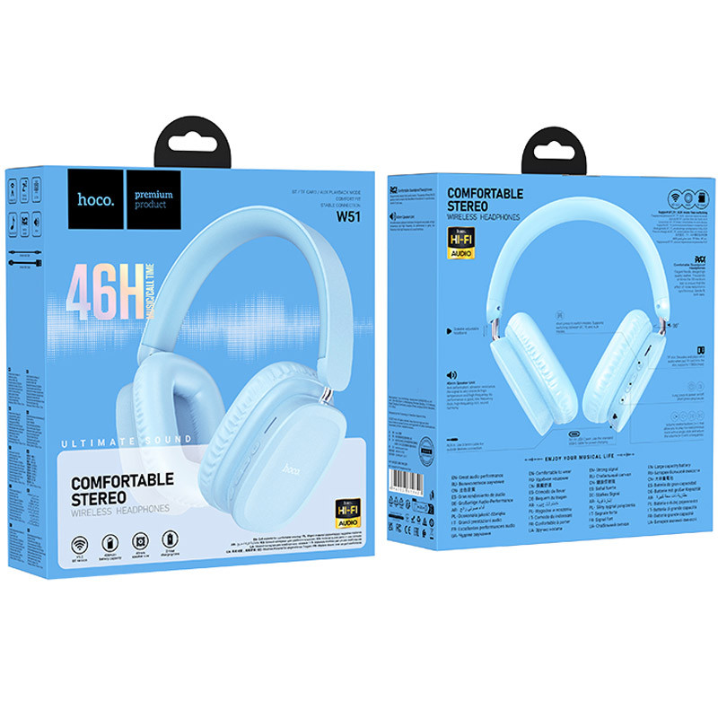 Фото Накладные беспроводные наушники Hoco W51 Delightful (Blue) в магазине vchehle.ua