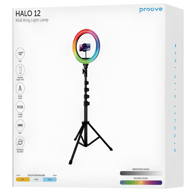 Купити Кільцева світлодіодна LED лампа RGB з триподом Proove Halo (12inch) 10W (Black) на vchehle.ua