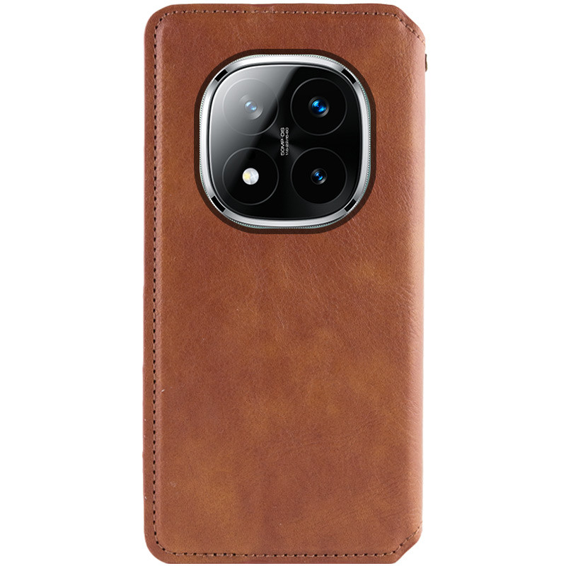 Фото Шкіряний чохол-книжка GETMAN Cubic (PU) на Xiaomi Redmi Note 14 Pro 5G / 14 Pro+ (Коричневий) на vchehle.ua