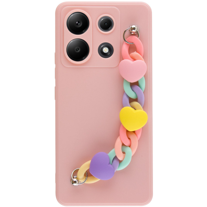 Чехол Chained Heart c подвесной цепочкой для Xiaomi Redmi Note 13 Pro 4G / Poco M6 Pro 4G (Pink Sand)