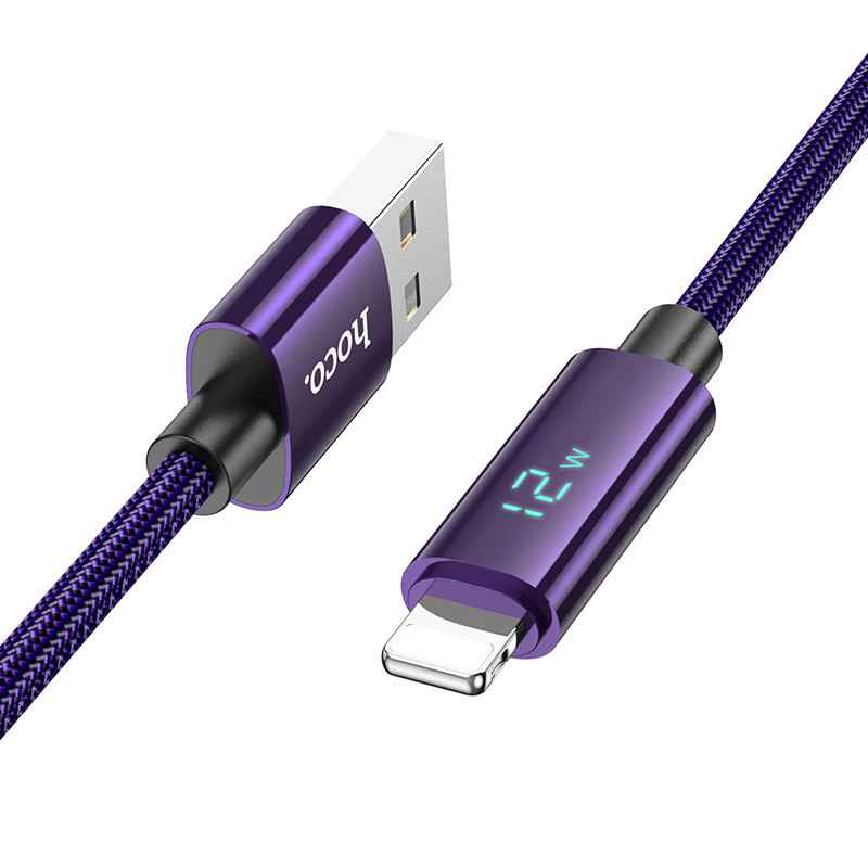 Фото Дата кабель Hoco U125 Benefit 2.4A USB to Lightning with display (1.2m) (Purple) на vchehle.ua