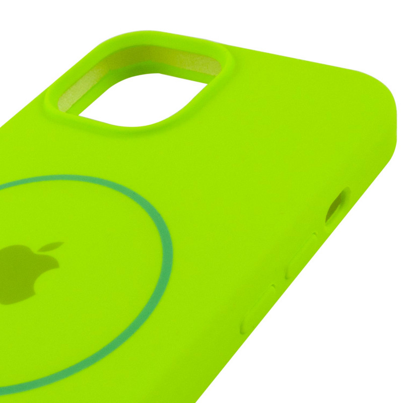 Чохол Silicone Case Full Protective (AA) with Magnetic Safe на Apple iPhone 15 (6.1") (Салатовий / Neon green) в магазині vchehle.ua