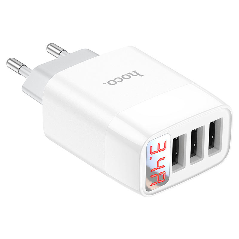 МЗП Hoco C93A Easy charge 3-port digital display charger (Білий) в магазині vchehle.ua