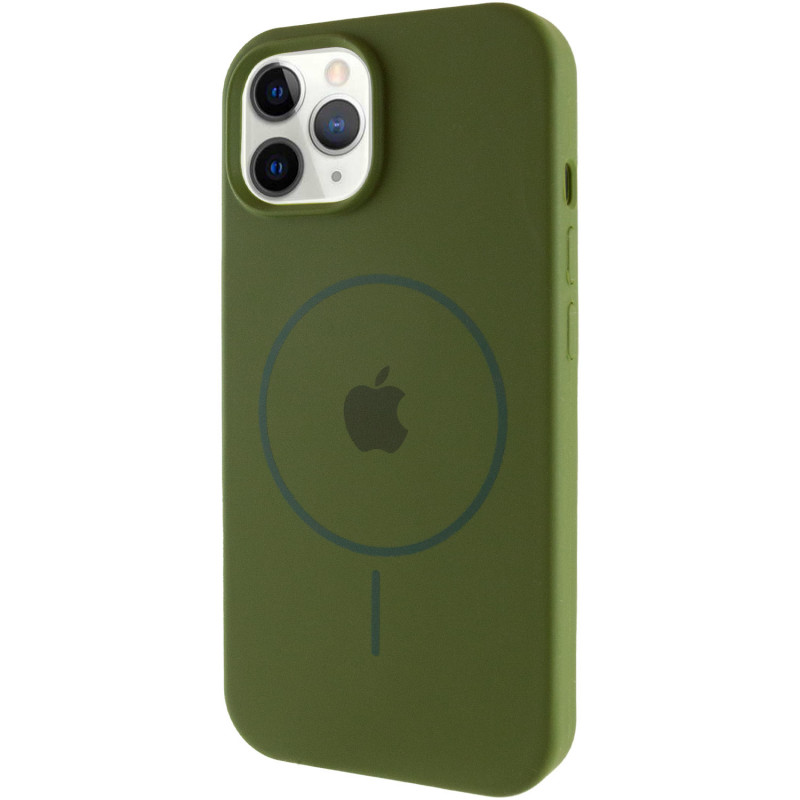 Чохол Silicone Case Full Protective (AA) with Magnetic Safe на Apple iPhone 12 Pro Max (6.7") (Зелений / Dark Olive)