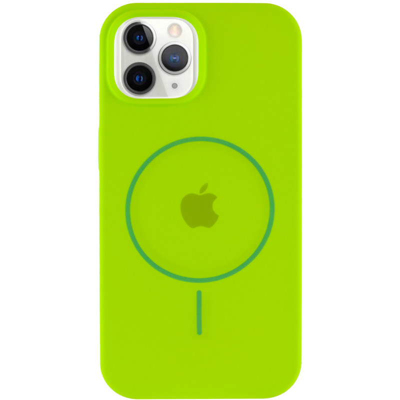 Фото Чехол Silicone Case Full Protective (AA) with Magnetic Safe для Apple iPhone 11 Pro Max (6.5") (Салатовый / Neon green) на vchehle.ua