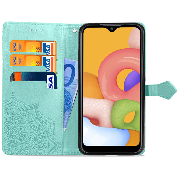 Фото Шкіряний чохол (книжка) Art Case з візитницею на Samsung Galaxy A01 (Бірюзовий) в маназині vchehle.ua