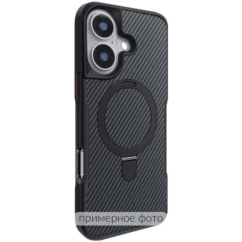TPU+PC чехол Metal Buttons with Magnetic Safe Carbon Ring для Apple iPhone 16e (6.1")