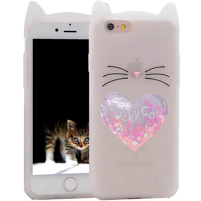 Силиконовый чехол Love Cat 3D для Apple iPhone 6/6s plus (5.5") (Белый)