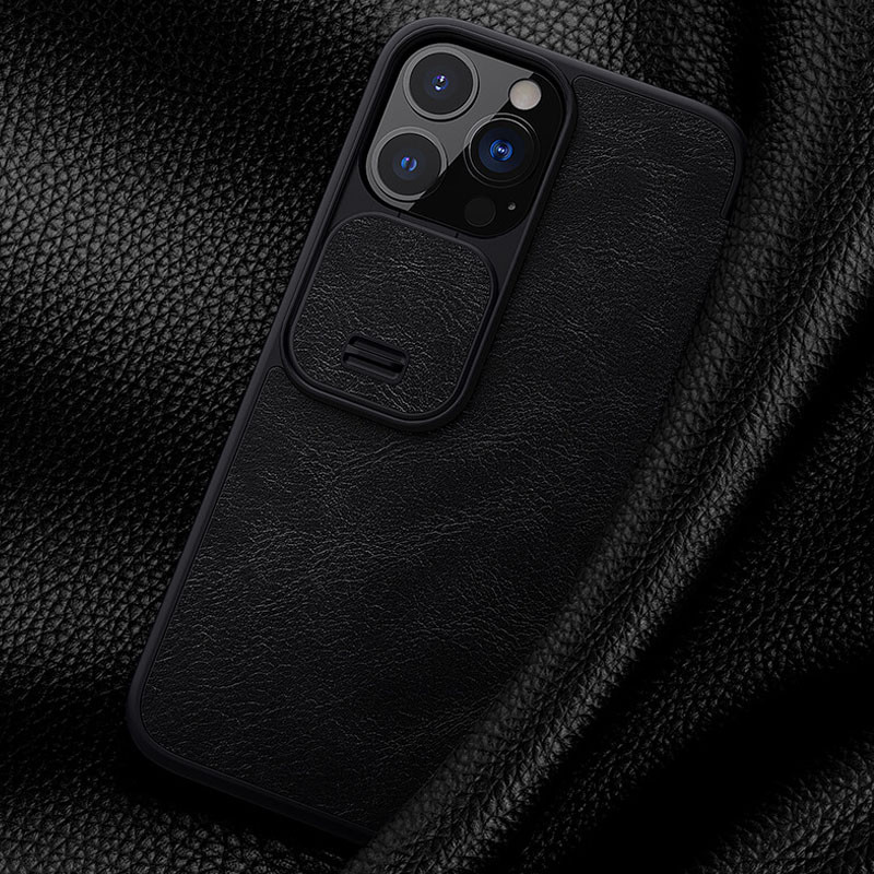 Фото Кожаный чехол-книжка Nillkin Qin Pro Camshield для Apple iPhone 13 Pro (6.1") (Черный) в магазине vchehle.ua