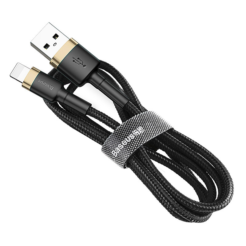 Фото Дата кабель Baseus Cafule Lightning Cable 2.4A (1m) (CALKLF-B) (Золотий / Чорний) в маназині vchehle.ua