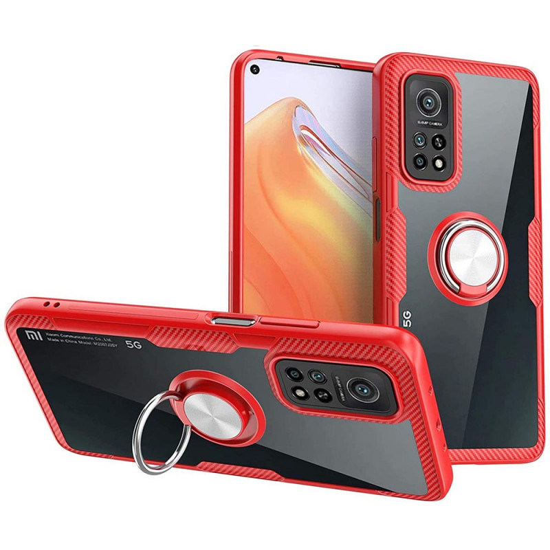 TPU+PC чехол Deen CrystalRing for Magnet (opp) для Xiaomi Mi 10T / Mi 10T Pro (Бесцветный / Красный)