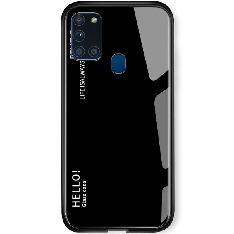 TPU+Glass чехол Gradient HELLO для Samsung Galaxy A21s (Черный)