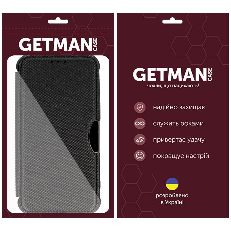 Заказать Кожаный чехол книжка GETMAN Razor (PU) для Xiaomi Redmi 13C / Poco C65 (Carbon) на vchehle.ua