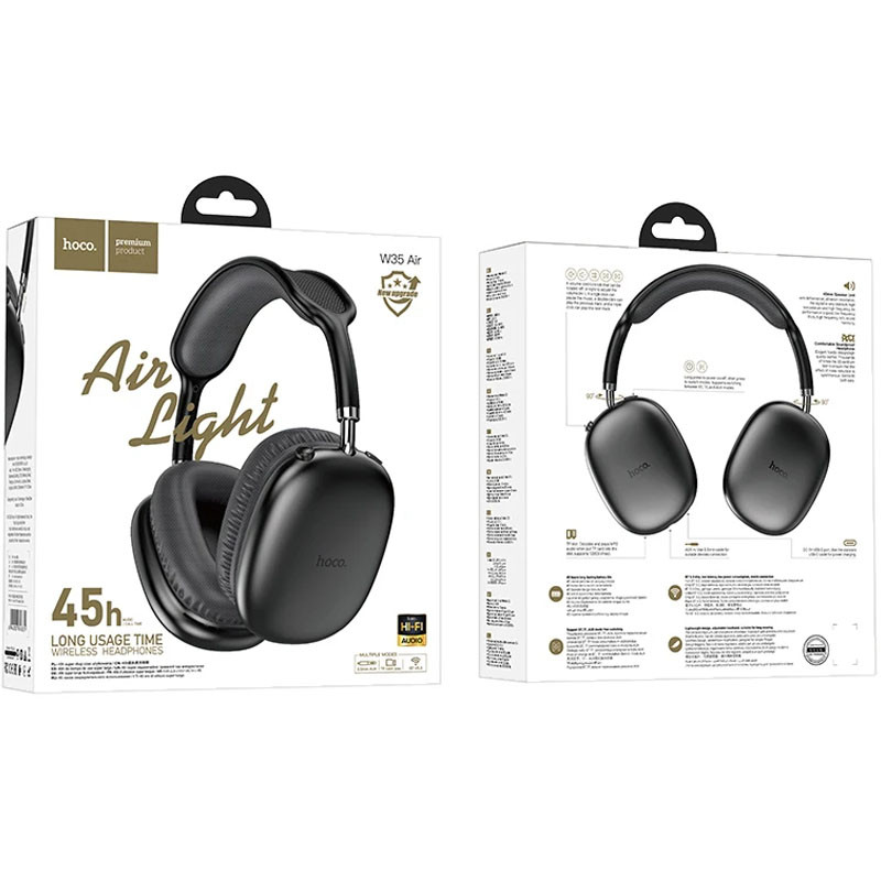 Уцінка Накладні бездротові навушники Hoco W35 Air Triumph (Ушкоджена упаковка / Black) в магазині vchehle.ua