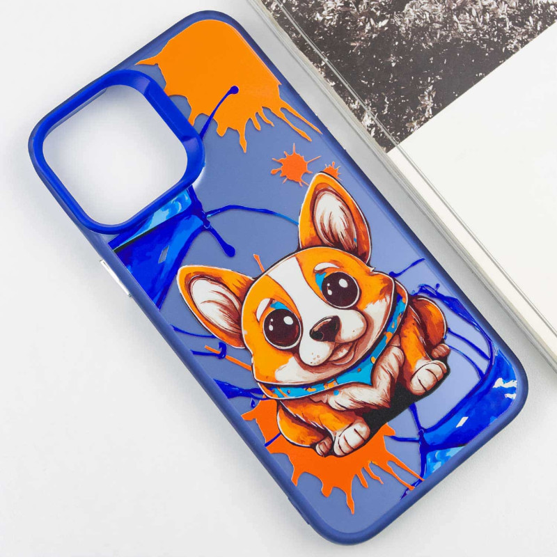 Фото TPU+PC чохол TakiTaki Graffiti magic glow на Apple iPhone 13 / 14 (6.1") (Corgi dog / Blue) на vchehle.ua