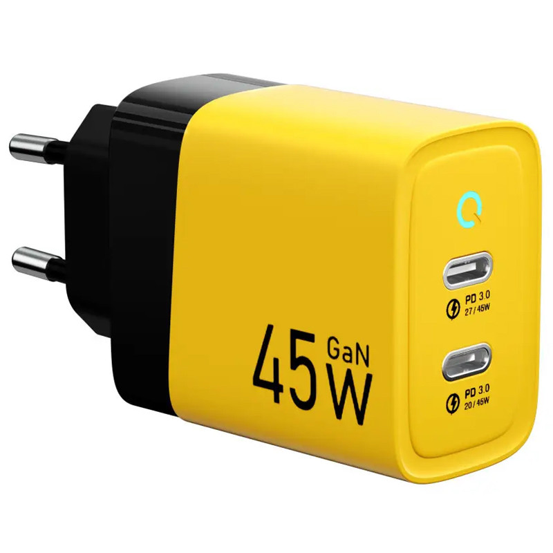 СЗУ Veron TC-45 Home Charger 45W GaN (2Type-C) (Black / Yellow)