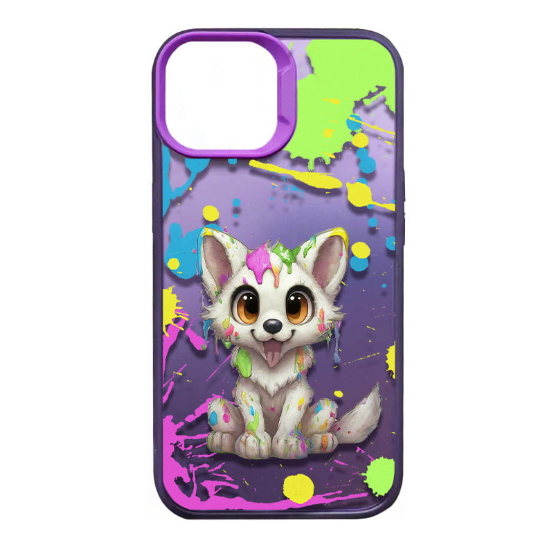 TPU+PC чехол TakiTaki Graffiti magic glow для Apple iPhone 13 Pro Max (6.7") (Cute wolf / Purple)