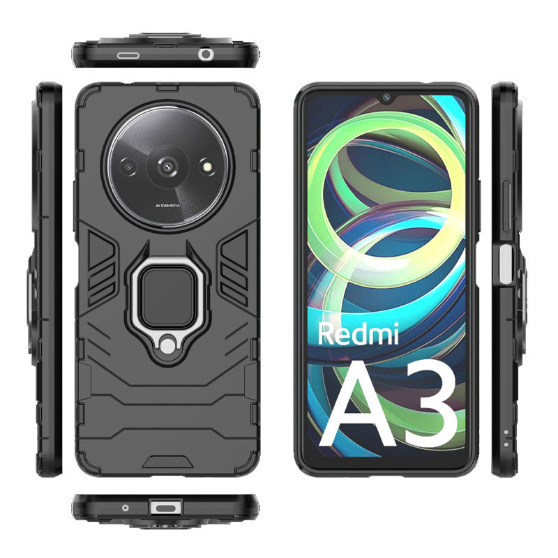 Купить Ударопрочный чехол Transformer Ring for Magnet для Xiaomi Redmi A3 (Черный / Soul Black) на vchehle.ua
