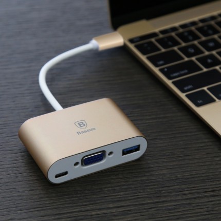 Фото Переходник Baseus Sharp Series (Type-C To VGA + USB 3.0 Adapter) (Золотой) на vchehle.ua