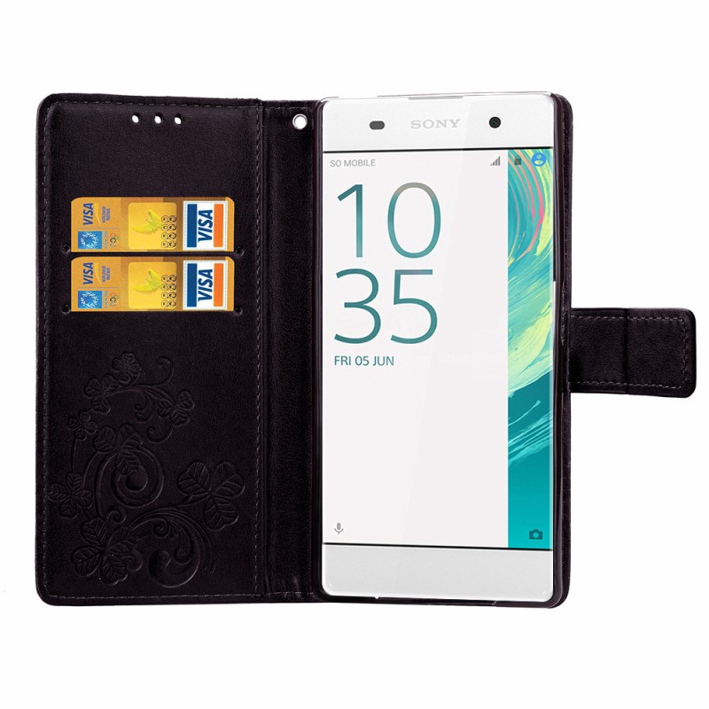 Фото Кожаный чехол (книжка) Four-leaf Clover с визитницей для Sony Xperia XA1 / XA1 Dual на vchehle.ua