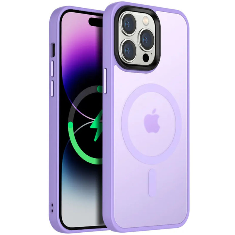 TPU+PC чехол Metal Buttons with Magnetic Safe Colorful для Apple iPhone 14 Pro Max (6.7") (Сиреневый / Light Purple)