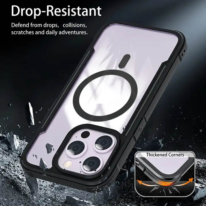 Фото TPU+PC чехол Defense Clear with Magnetic Safe для Apple iPhone 15 Pro (6.1") (Черный) в магазине vchehle.ua