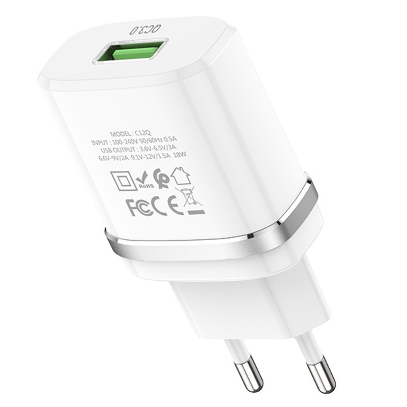 Фото Уценка СЗУ Hoco C12Q Smart QC3.0 3A (1USB-A) (Дефект упаковки / Белый) на vchehle.ua