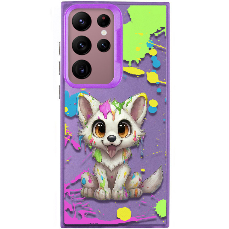 TPU+PC чохол TakiTaki Graffiti magic glow на Samsung Galaxy S22 Ultra (Cute wolf / Purple)