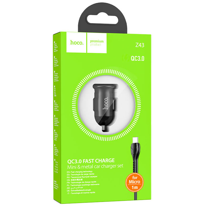 Замовити АЗП Hoco Z43 QC3.0 (1USB/18W) + MicroUSB (Чорний) на vchehle.ua