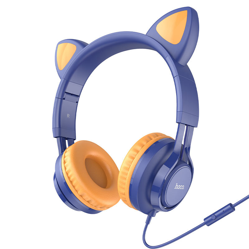 Фото Уцінка Накладні навушники Hoco W36 Cat ear (3.5mm/1.2m) (Пошкоджене пакування / Midnight Blue) на vchehle.ua